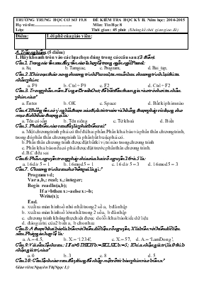 Đề kiểm tra học kỳ II - Năm học 2014 - 2015 môn Tin học 8 - Trường trung học cơ sơ 19.8